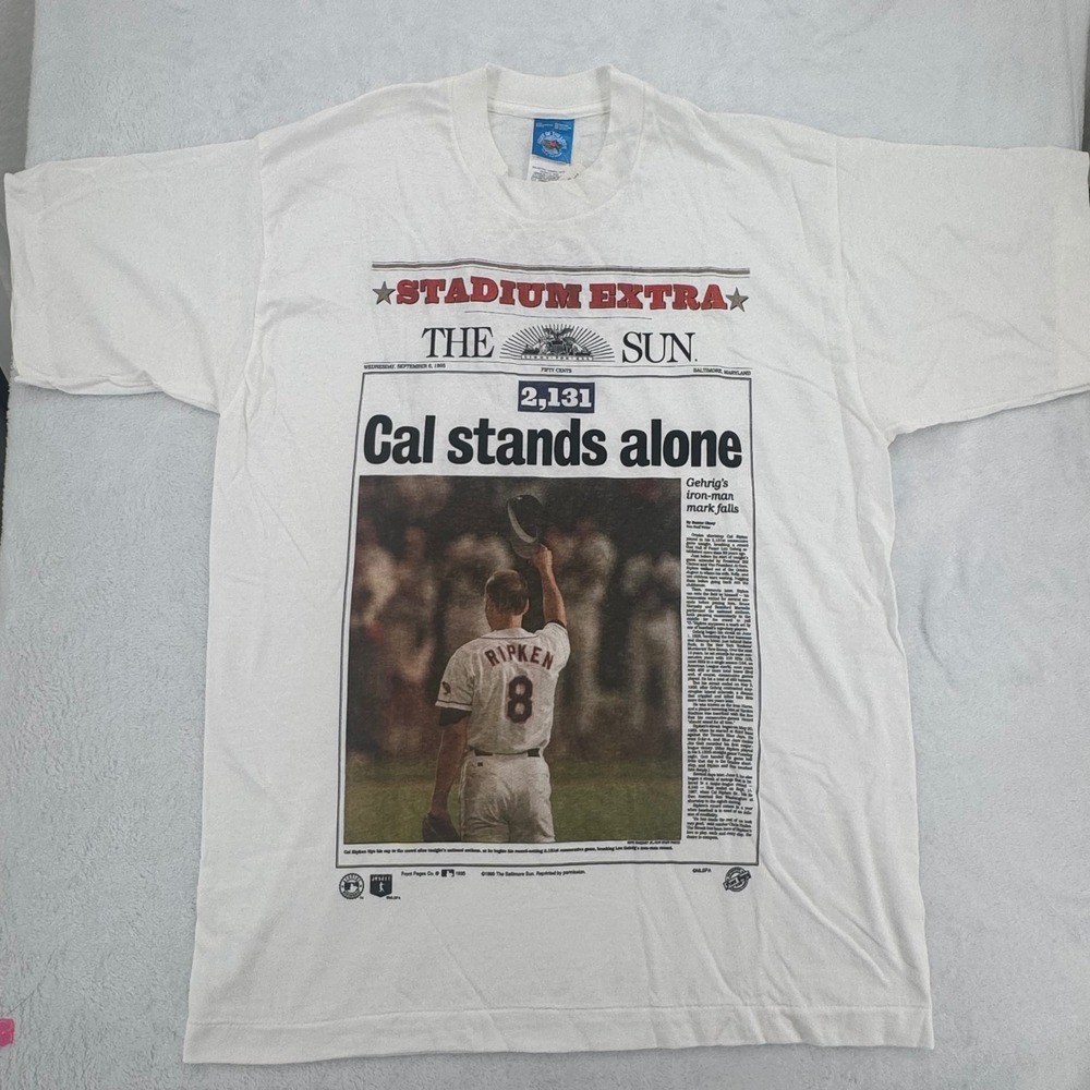 Vintage 1995 Cal Ripken Jr Baltimore Sun Shirt NEW Large- MLB Cal Stands Alone